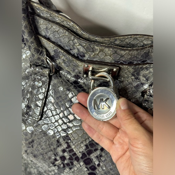 Michael Kors Large Hamilton Python-Print Leather Tote Shoulder Satchel Bag - Picture 5 of 12